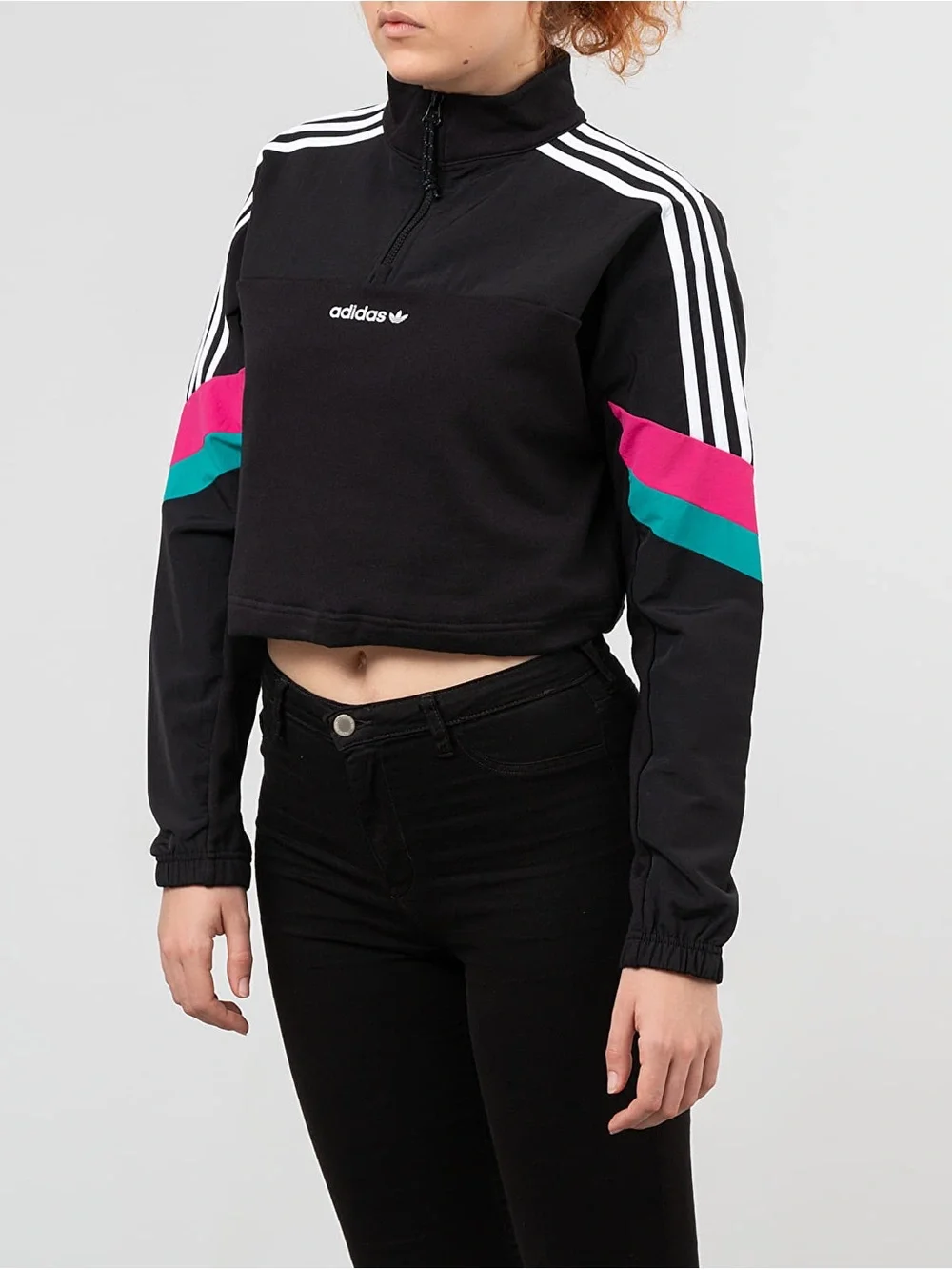 adidas Originals Half-Zip Crop Track Jacket Black Cropped Active Top size L - Picture 12 of 13